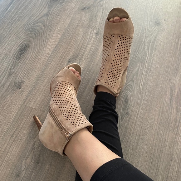 Audrey Brooke Shoes - Audrey Brooke Open-Toed Suede Heels